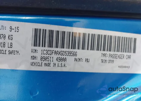 2016 Dodge Dart Se из США, поврежденный, VIN 1C3CDFAAXGD539566